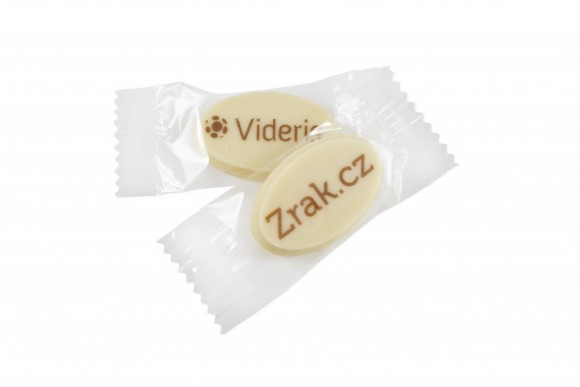 čokoládový oválek pro firmu Videris, reklamní mlsání, sladkosti s potiskem